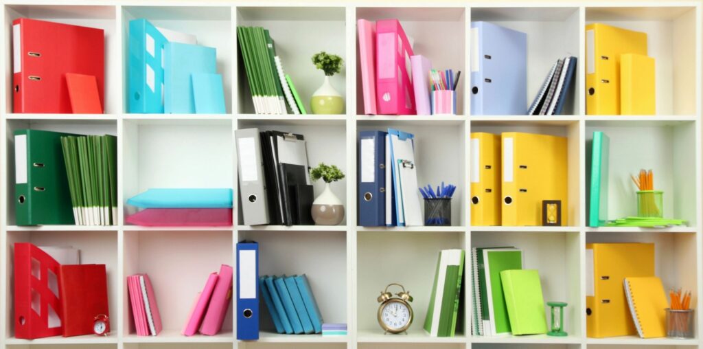 Colorful and organized books and files